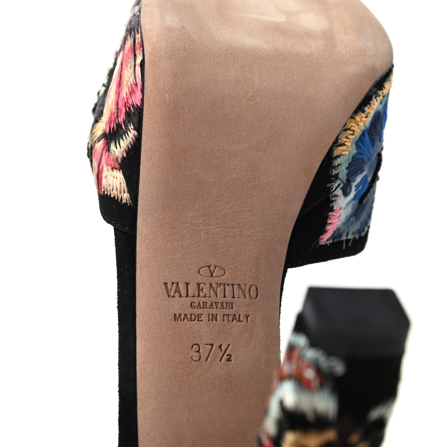 Valentino Garavani Suede Butterfly Embroidered d'Orsay Ankle Strap Platform Pumps 37.5 Black 9 of 10