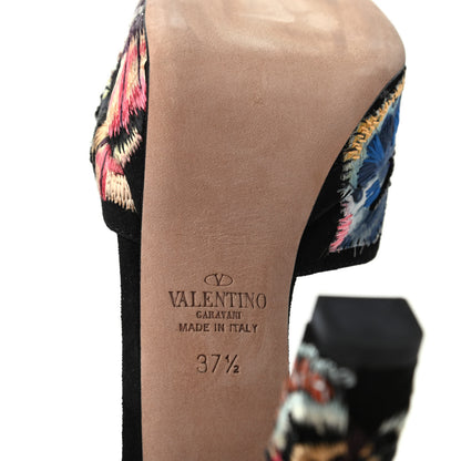 Valentino Garavani Suede Butterfly Embroidered d'Orsay Ankle Strap Platform Pumps 37.5 Black 9 of 10
