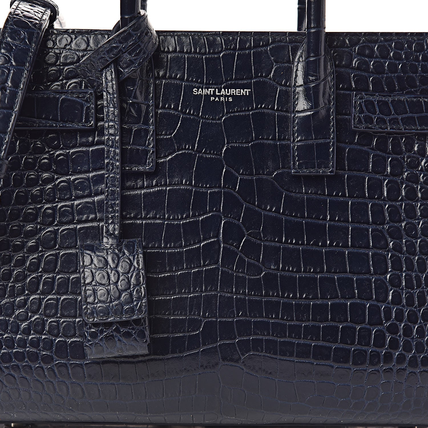Saint Laurent Calfskin Crocodile Embossed Nano Sac De Jour Navy 13 of 13