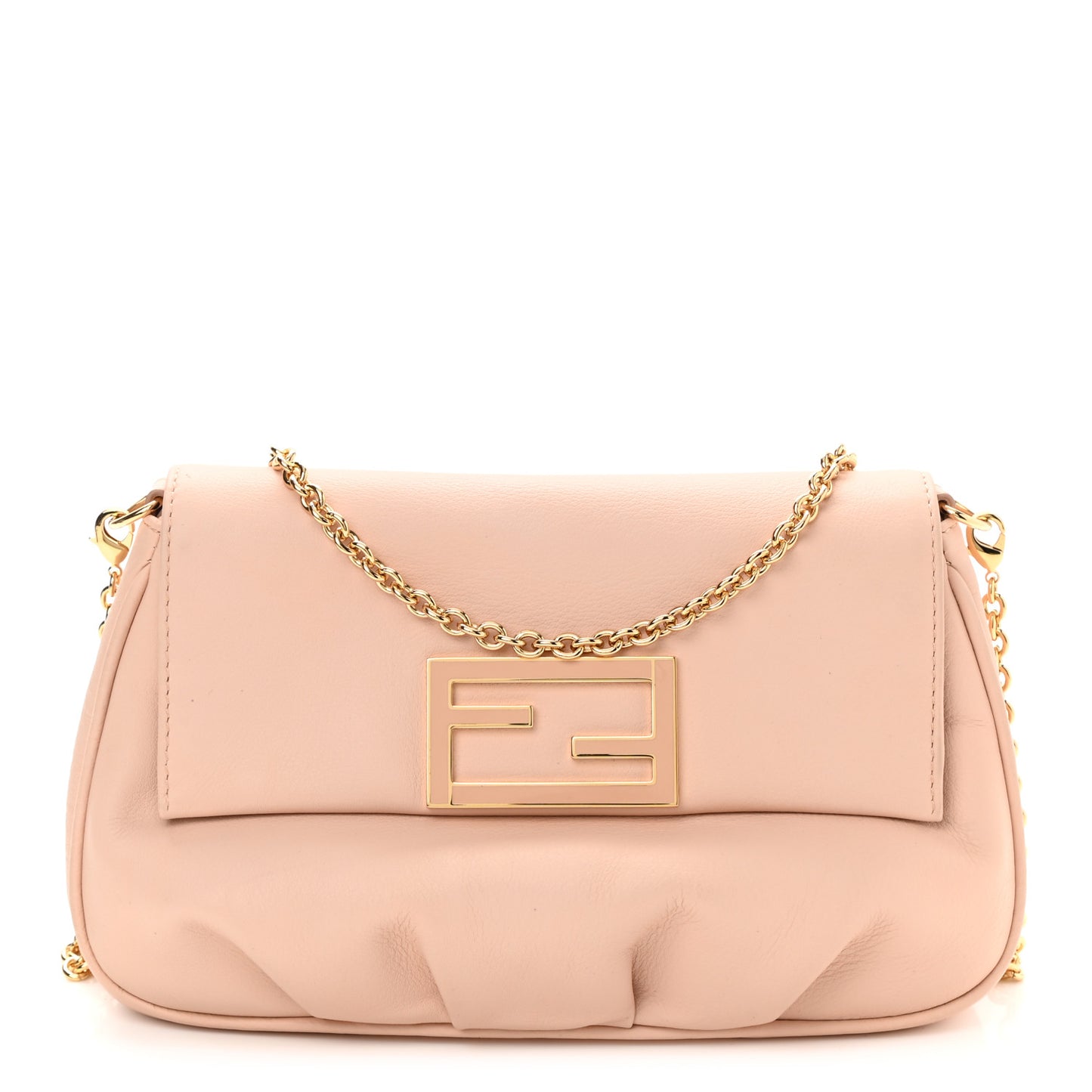 Vitello Flamingo Enamel Fendista Pouchette Crossbody Rosa Plaster