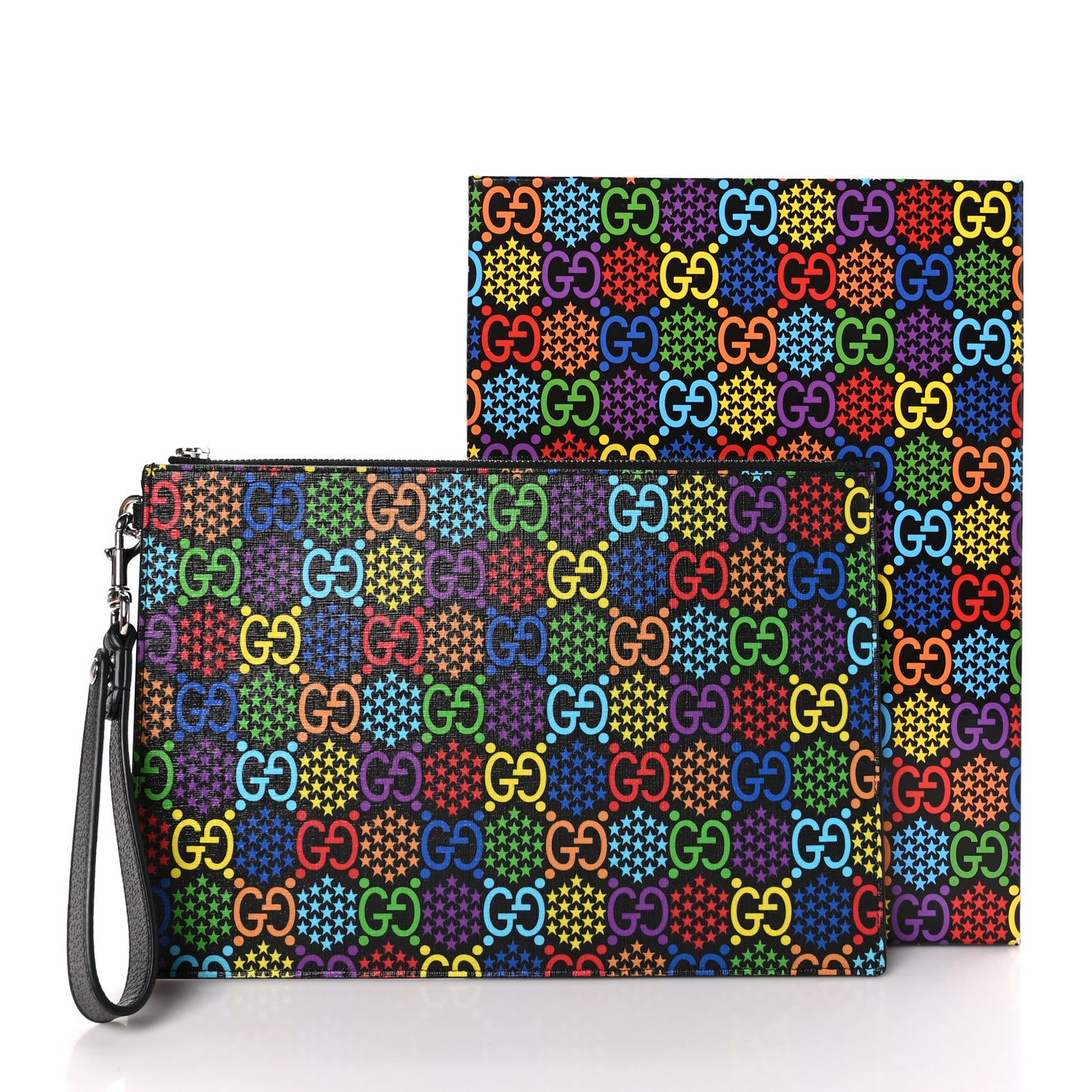GG Supreme Monogram Psychedelic Zip Wristlet Pouch Black Multicolor