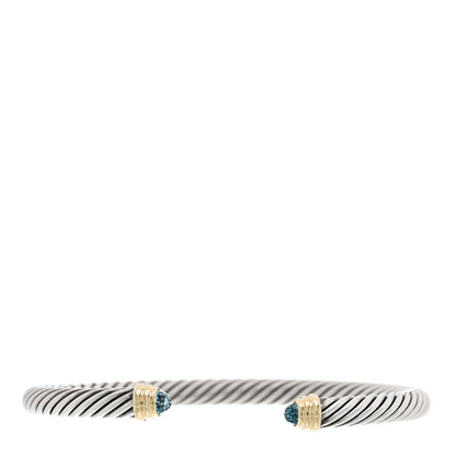David Yurman Sterling Silver 14K Yellow Gold Blue Topaz 5mm Cable Classics Petite Color Bracelet 1 of 3