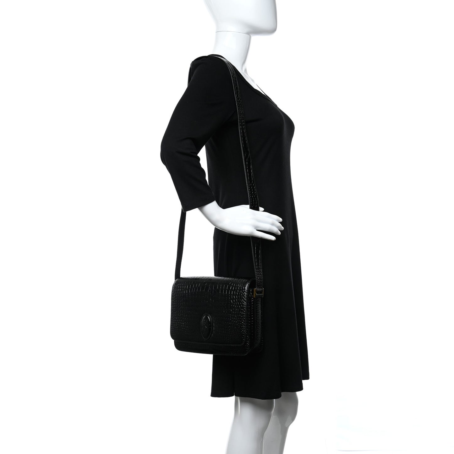 Patent Crocodile Embossed Calfskin Le 61 Shoulder Bag Black