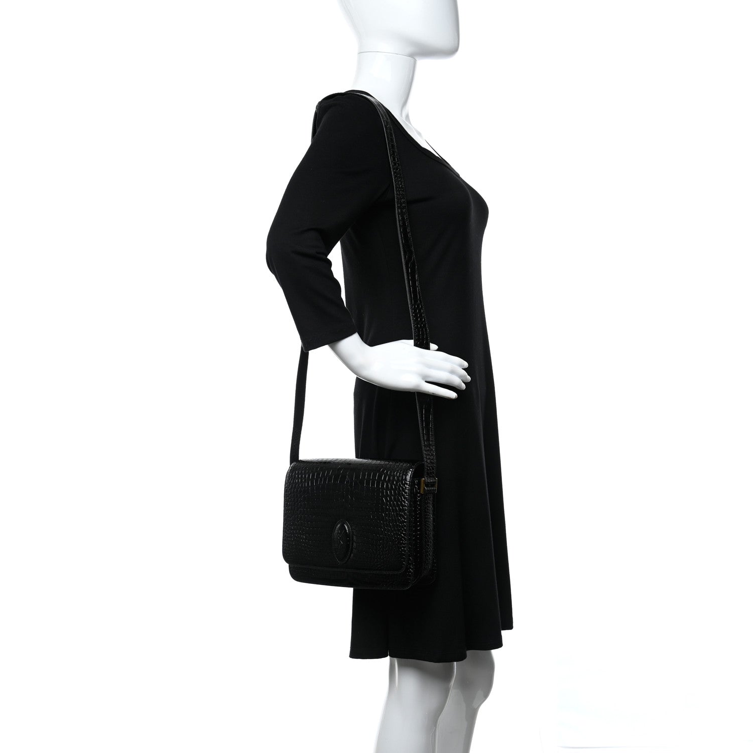 Saint Laurent Patent Crocodile Embossed Calfskin Le 61 Shoulder Bag Black 2 of 9