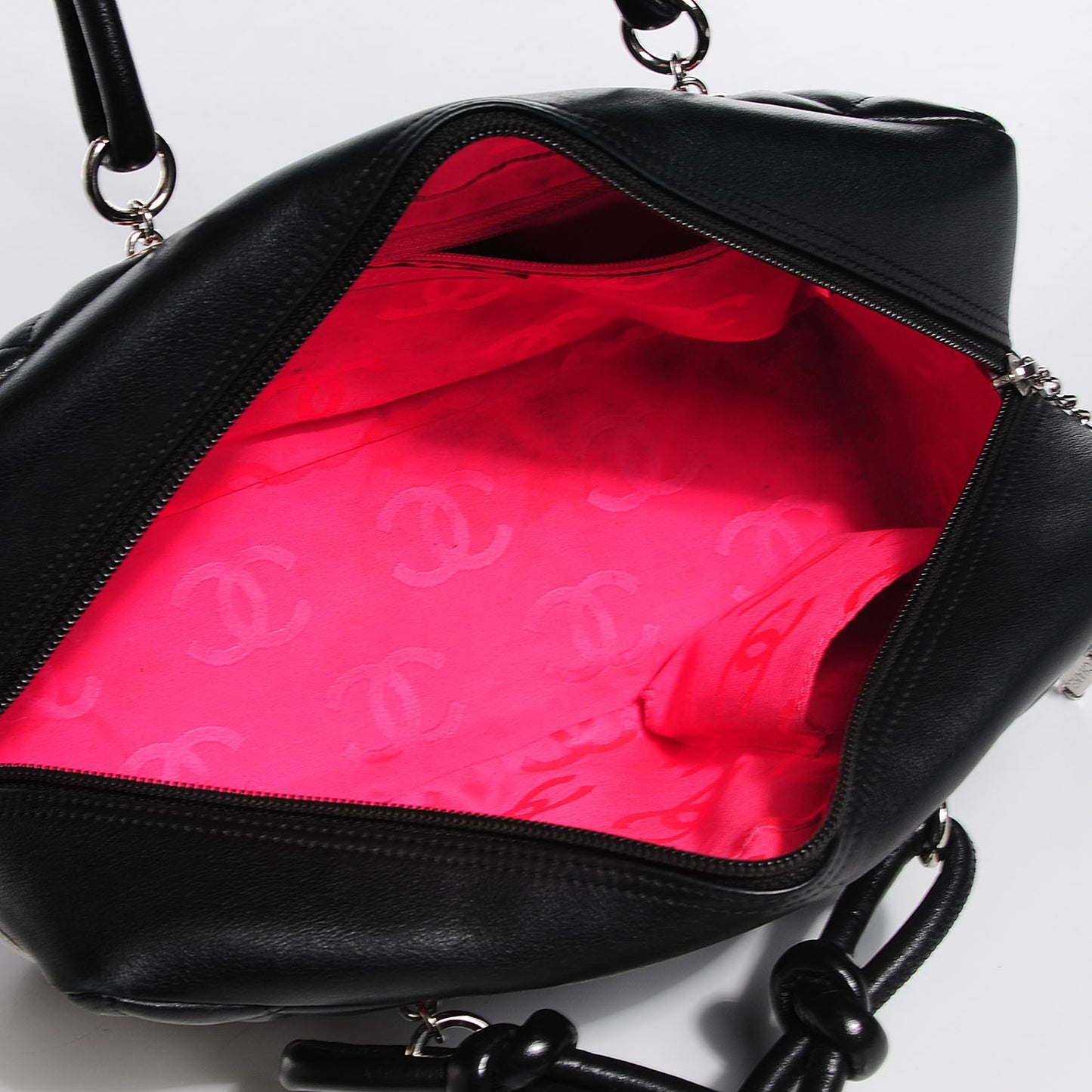 Calfskin Quilted Large Cambon Bowler Black White
