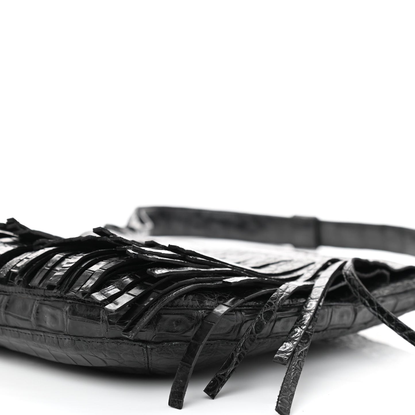 Crocodile Fringe Crossbody Bag Black