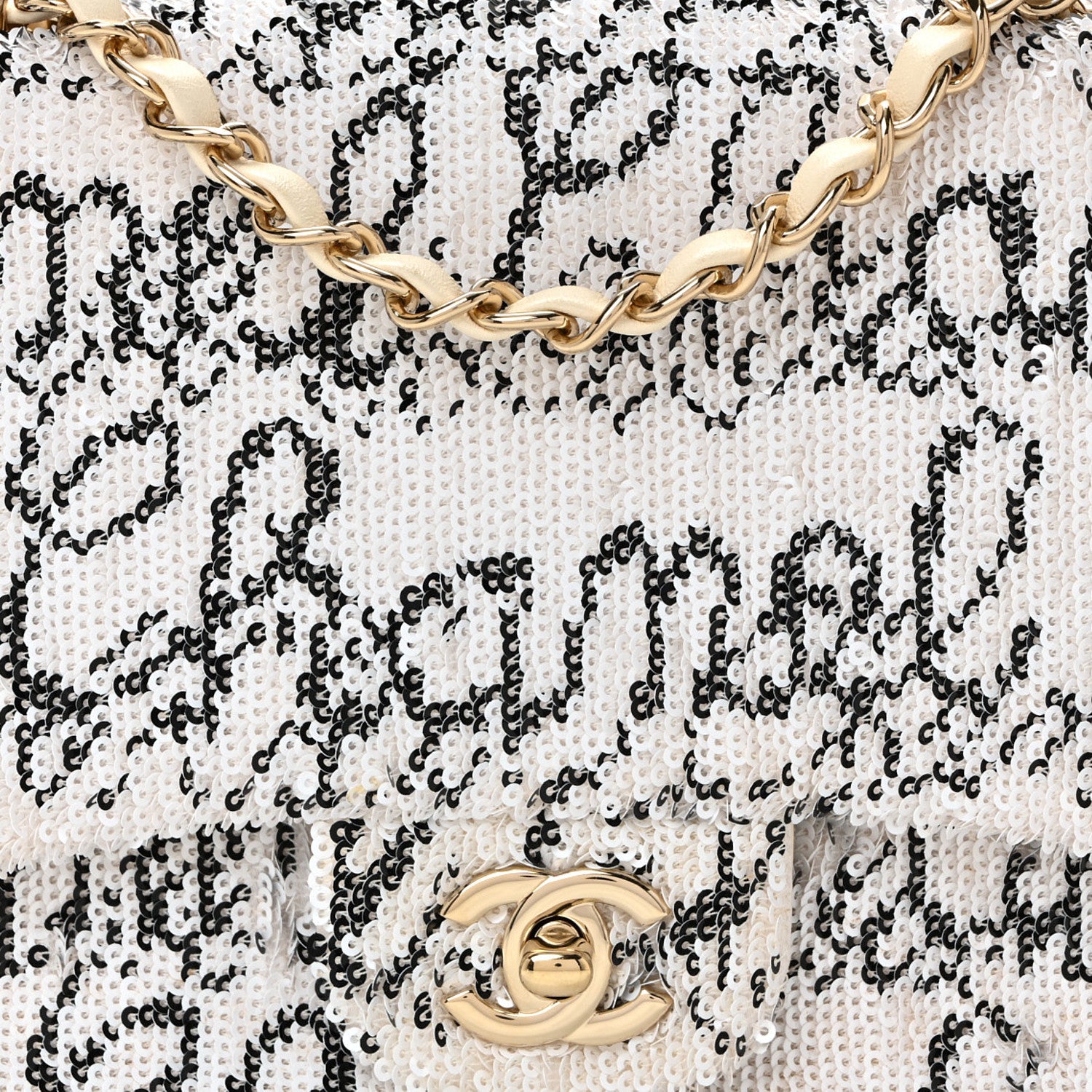 Chanel Sequin Logo Medium Flap White Black 8 of 10