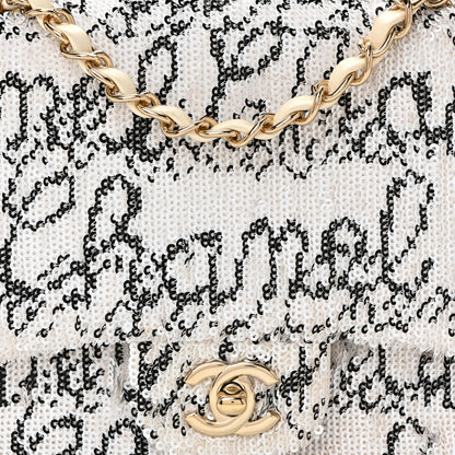 Chanel Sequin Logo Medium Flap White Black 8 of 10