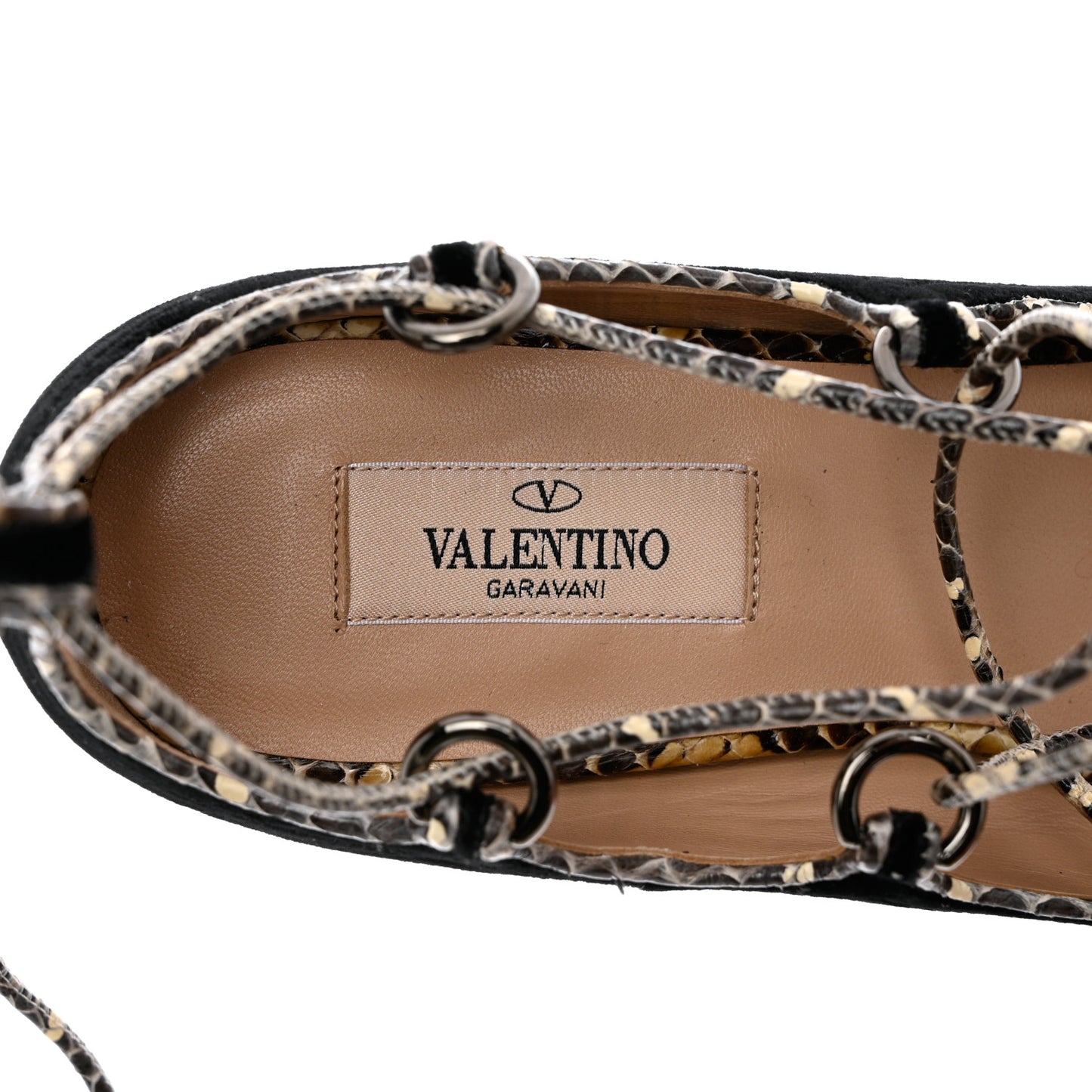 Calfskin Snakeskin Embossed Velvet Crossover Ballerina Flats 38 Black Roccia