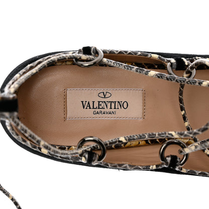 Valentino Garavani Calfskin Snakeskin Embossed Velvet Crossover Ballerina Flats 38 Black Roccia 7 of 9