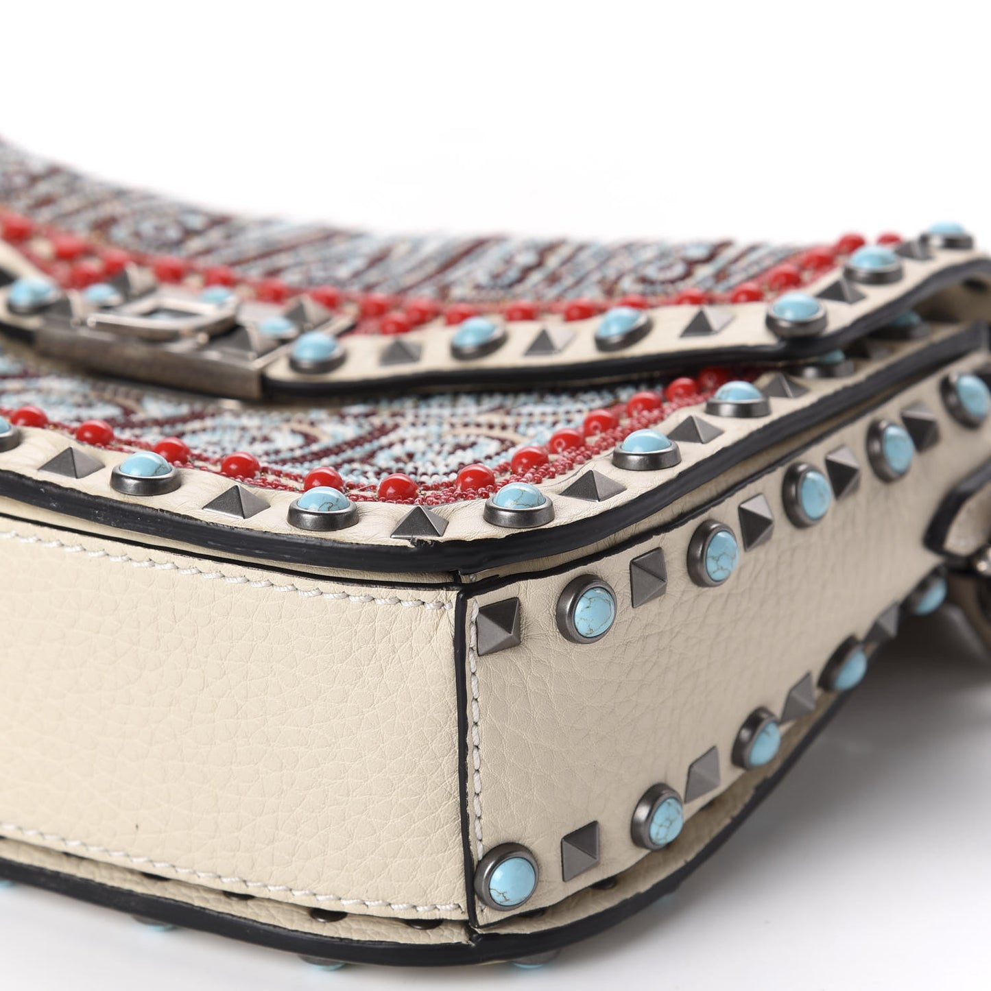 Calfskin Embroidered Medium Guitar Strap Rockstud Rolling Flap Saddle Bag