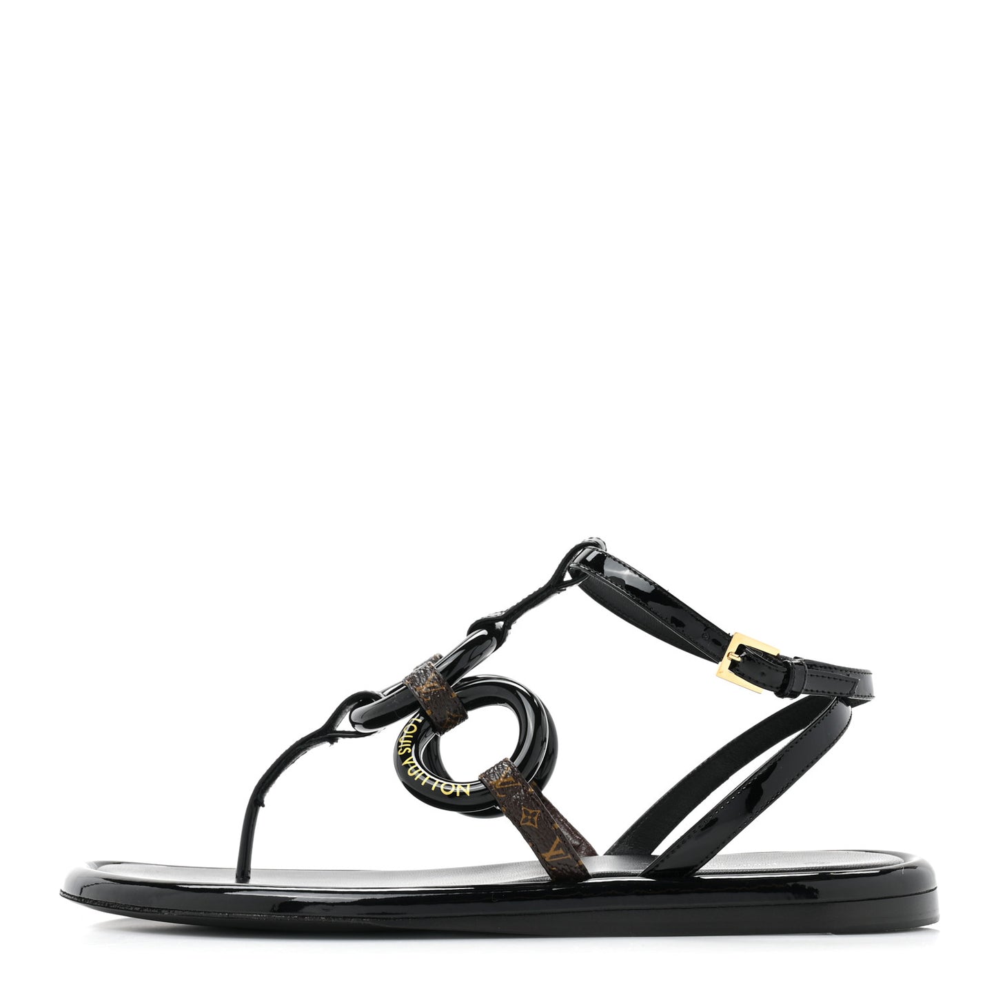 Patent Monogram Vedette Mule Sandals 37 Black