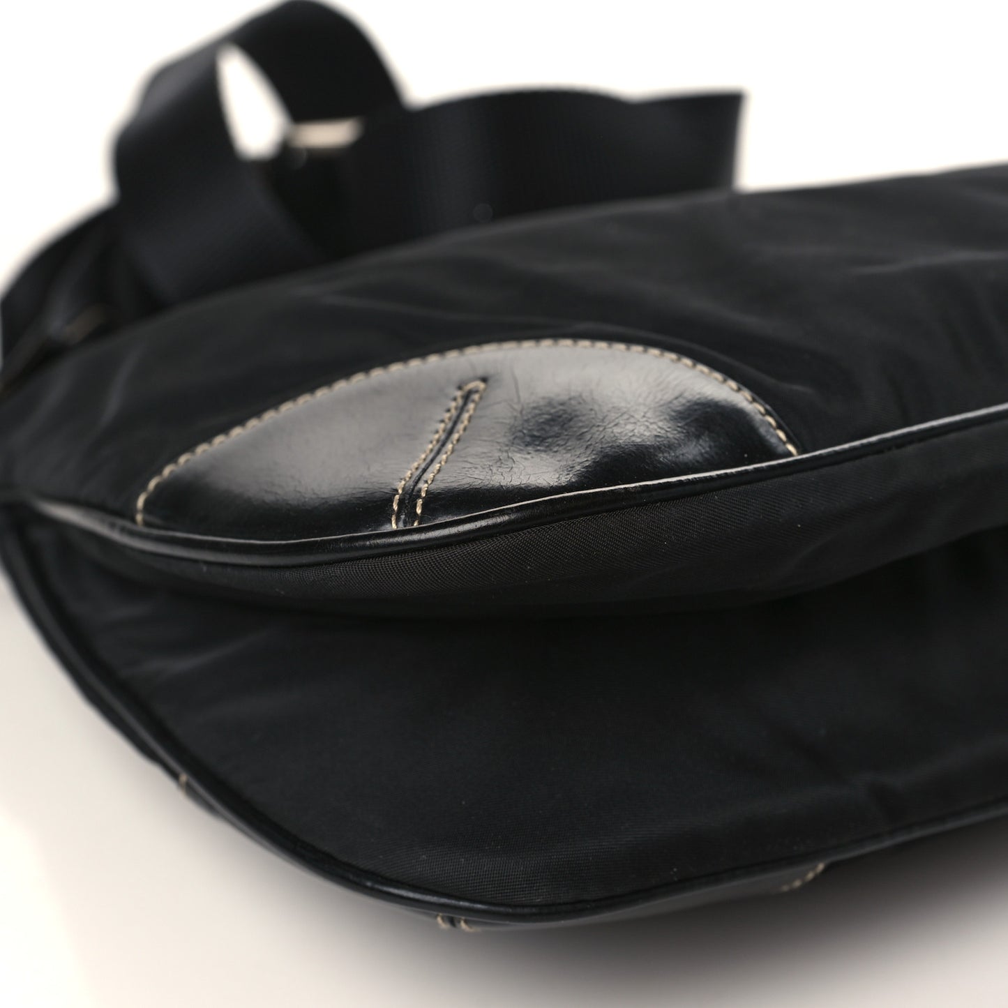 Tessuto Nylon Calfskin Flat Messenger Bag Black