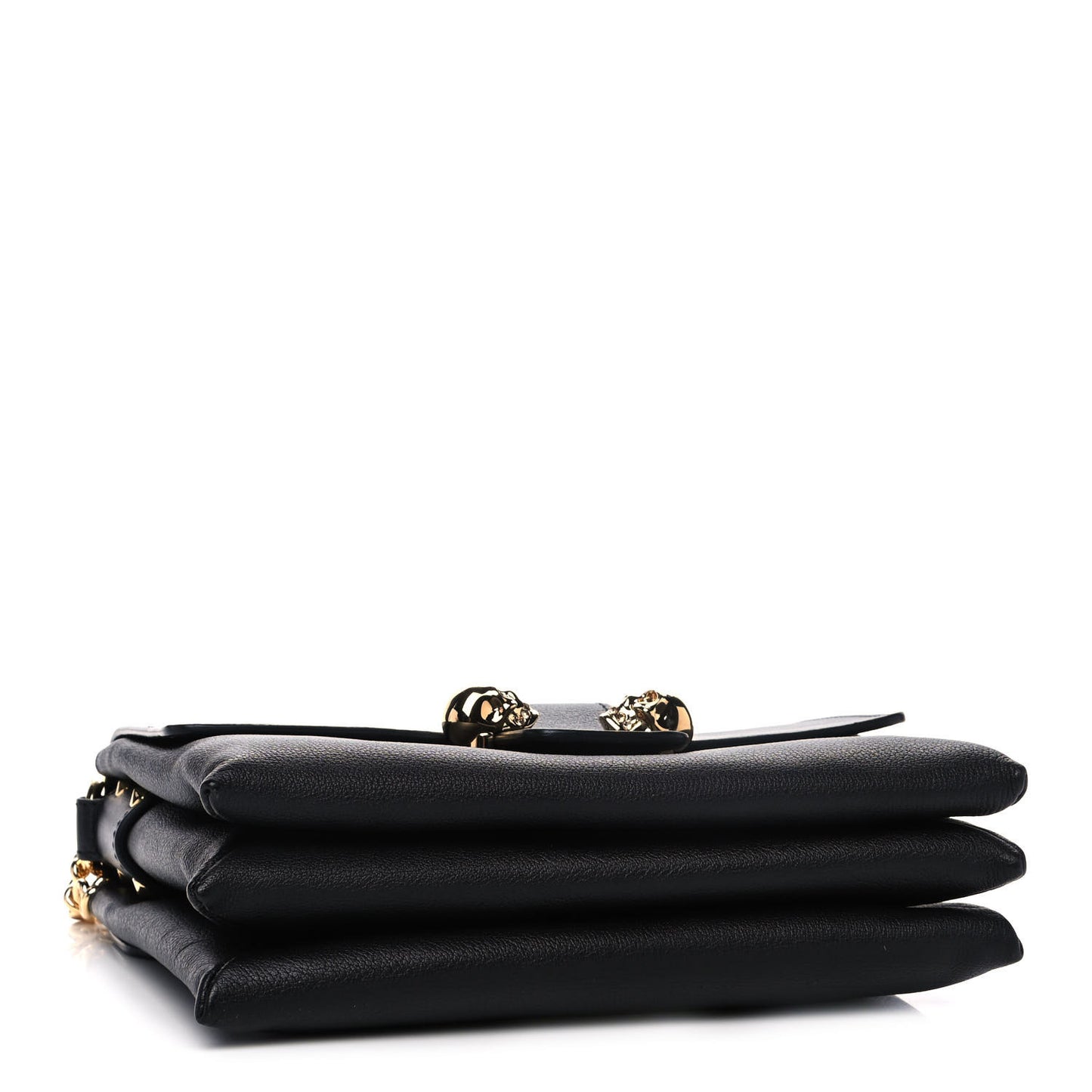Calfskin Small Twin Skull Chain Crossbody Black
