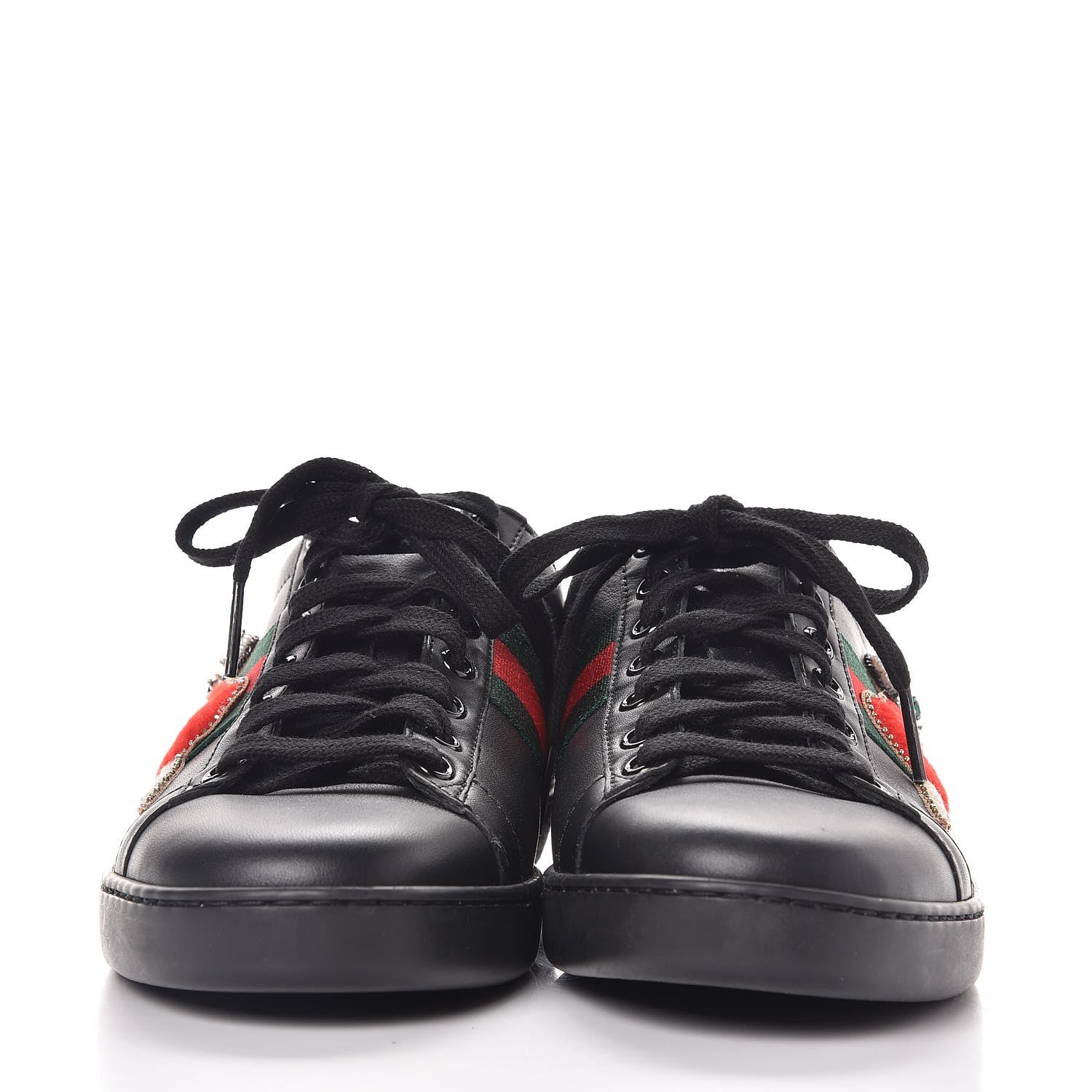 Gucci Calfskin Ayers Web Pierced Heart Embroidered Ace Sneakers 38.5 Black 2 of 12