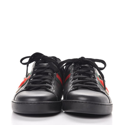 Gucci Calfskin Ayers Web Pierced Heart Embroidered Ace Sneakers 38.5 Black 2 of 12