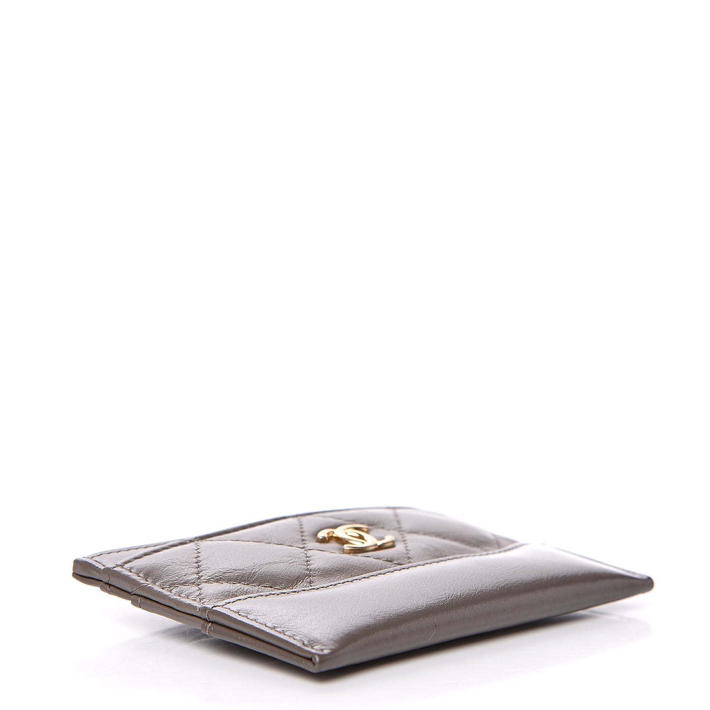 Aged Calfskin Quilted Gabrielle Card Holder Wallet Grey