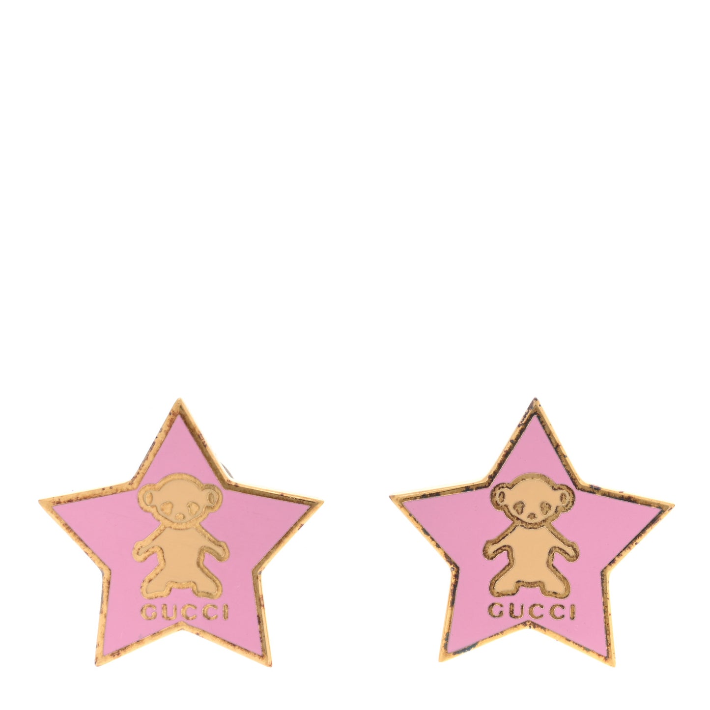 Metal Teddy Bear Star Clip On Earrings Gold Pink