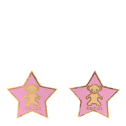 Gucci Metal Teddy Bear Star Clip On Earrings Gold Pink 1 of 4