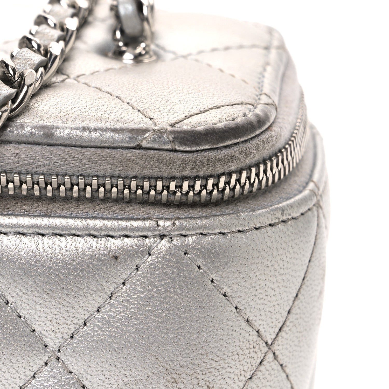 Chanel Metallic Lambskin Quilted Small CC Dynasty Vanity Case With Chain Silver 11 of 16