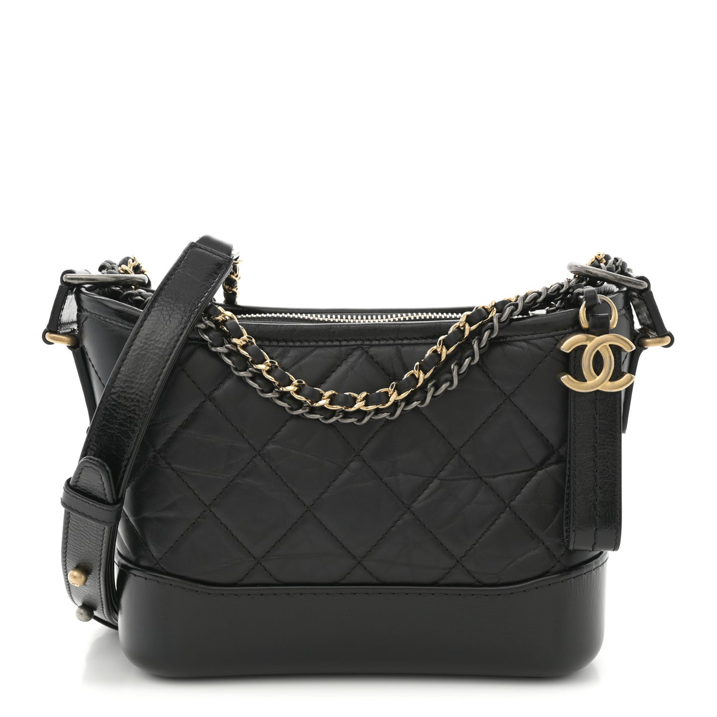 Aged Calfskin Quilted Small Gabrielle Hobo Black