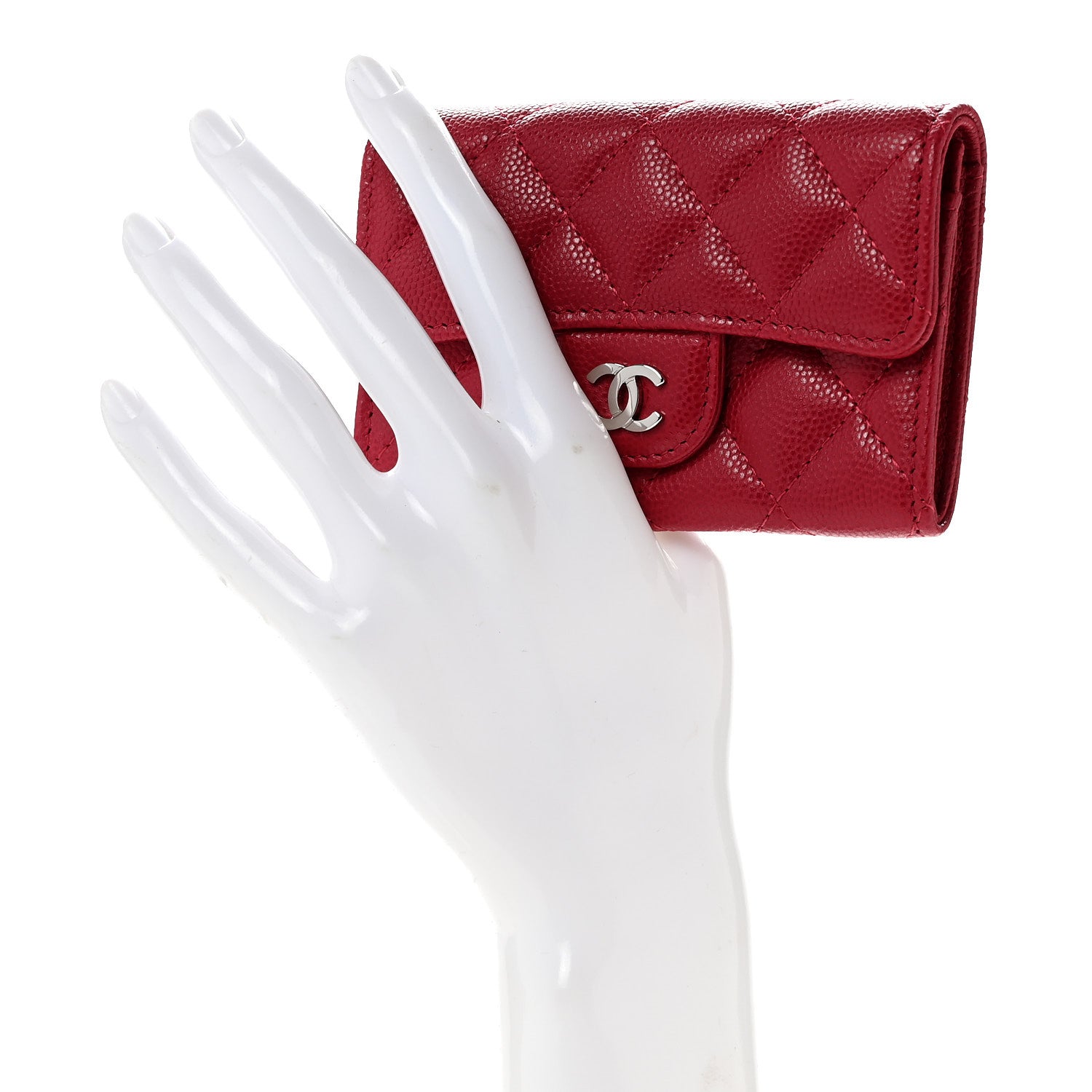 Chanel Caviar Quilted Flap Card Holder Wallet Dark Pink 2 of 9