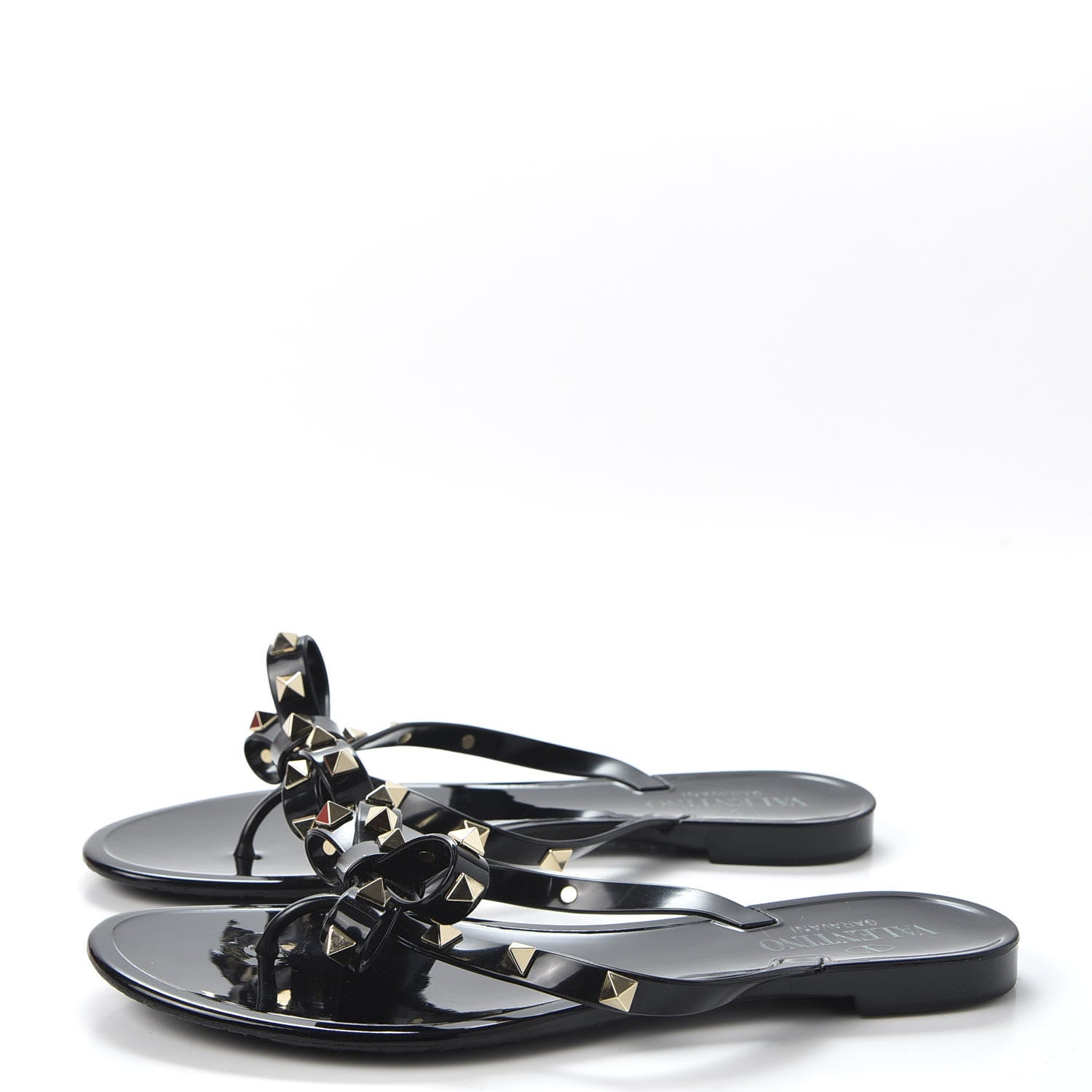 Valentino Garavani PVC Jelly Rockstud Bow Thong Sandals 37 Black 2 of 9