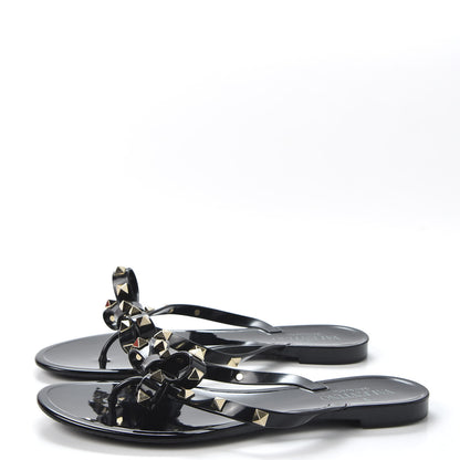 Valentino Garavani PVC Jelly Rockstud Bow Thong Sandals 37 Black 2 of 9