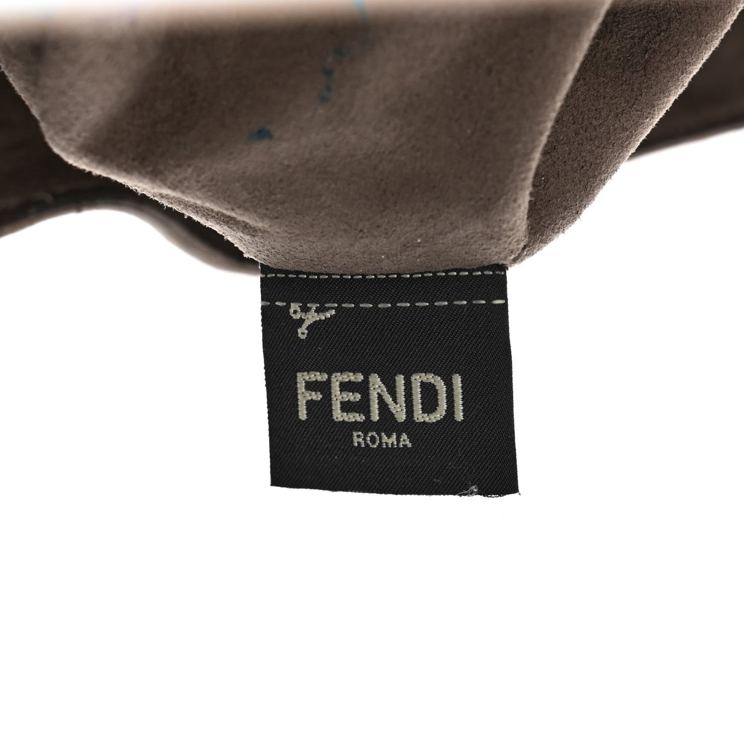 Fendi Glazed Fabric Vitello Grace F is Fendi FF 1974 Stamp Patch Grande Mon Tresor Bucket Bag Mogano Panna Black 5 of 9