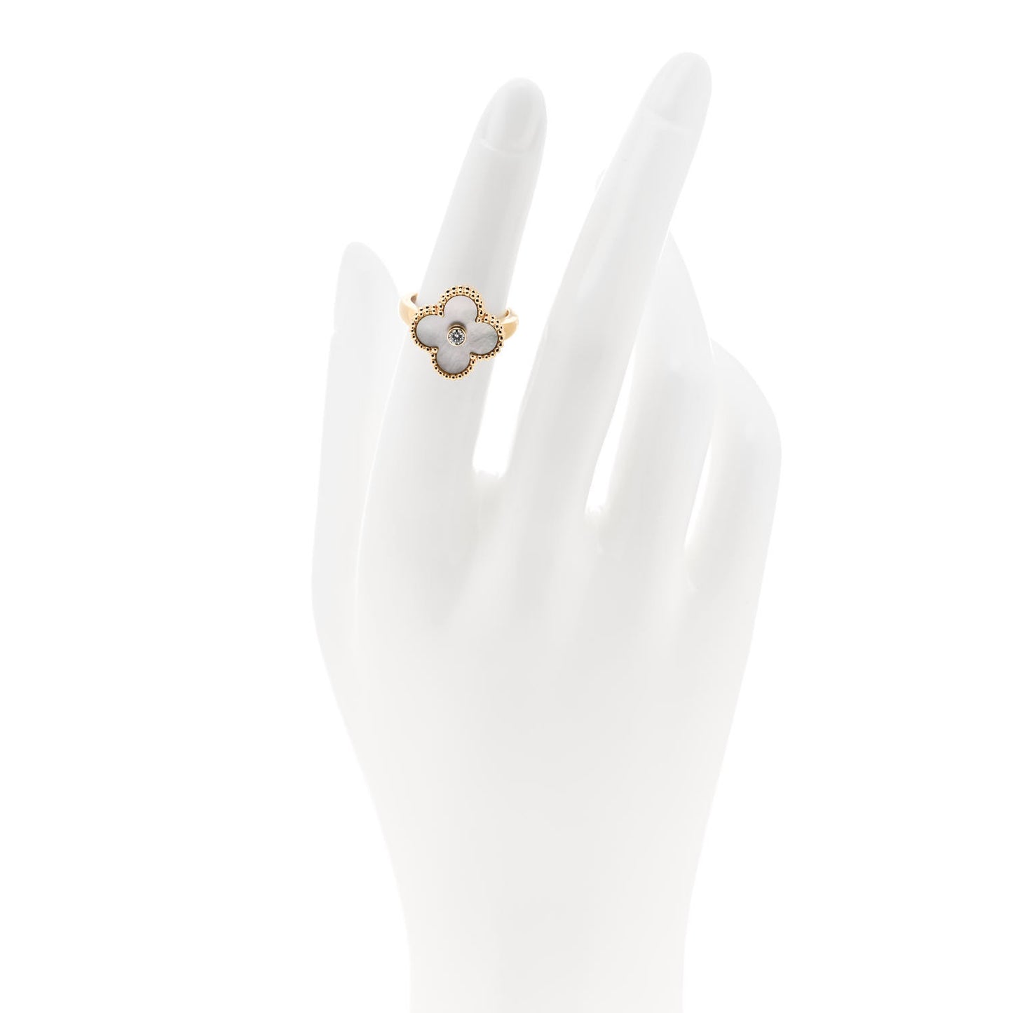 18K Yellow Gold Diamond Mother of Pearl Vintage Alhambra Ring 49 4.75