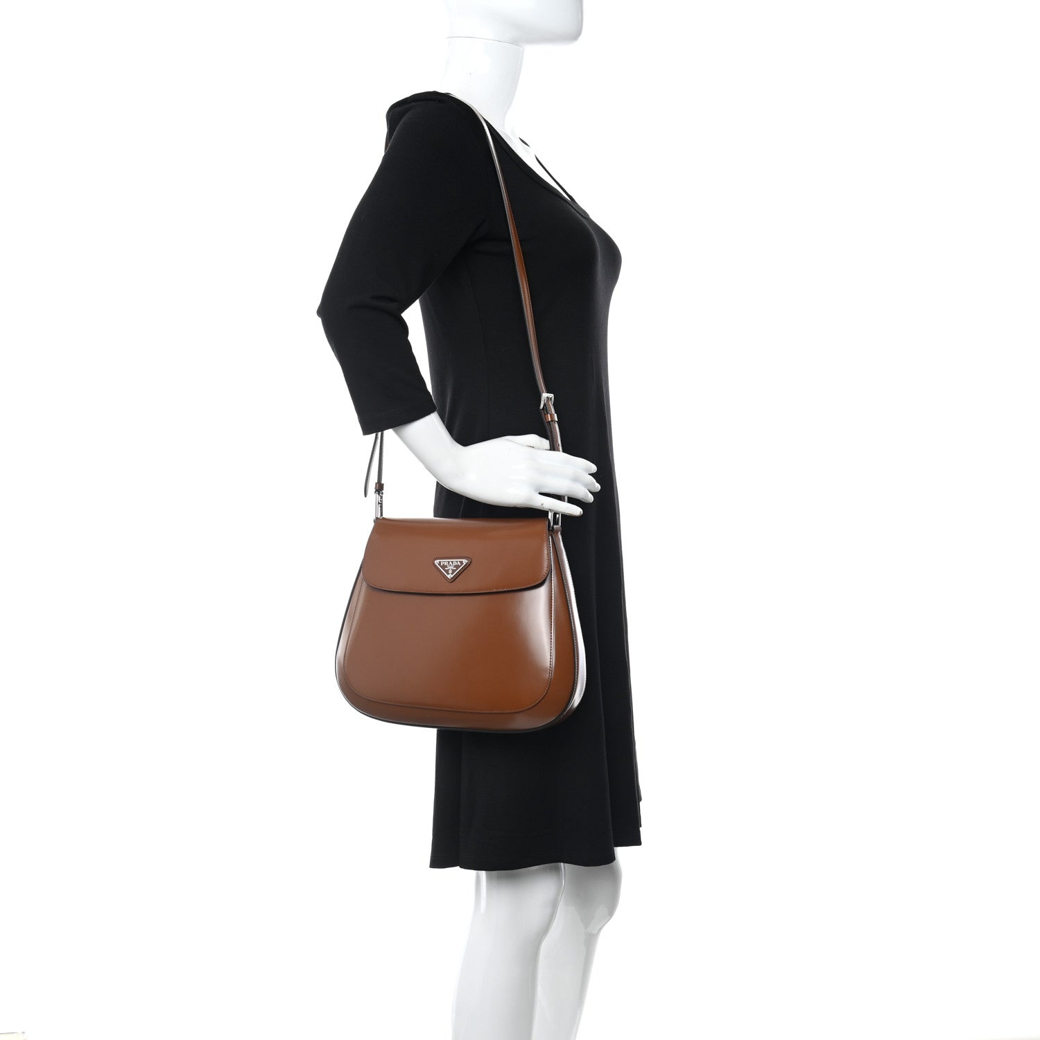 Prada Spazzolato Cleo Flap Adjustable Strap Shoulder Bag Tobacco 2 of 9