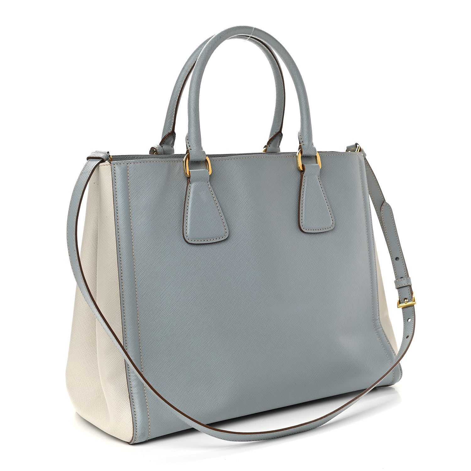 Prada Saffiano Small Galleria Bi-color Double Zip Tote White Astrale 3 of 18