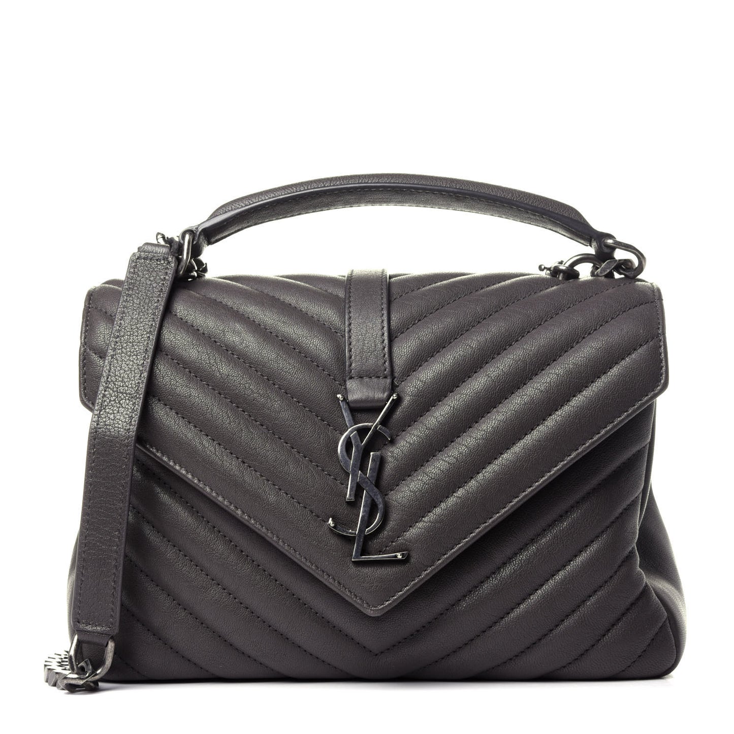 Sheepskin Matelasse Chevron Monogram Medium College Bag Asphalt