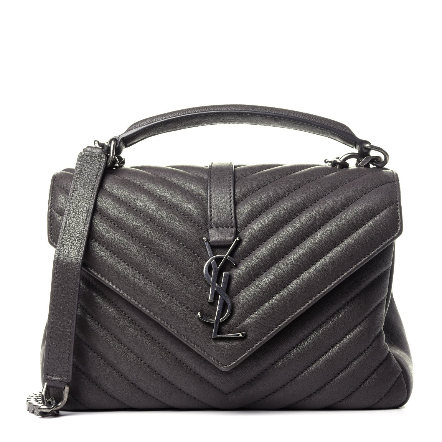 Saint Laurent Sheepskin Matelasse Chevron Monogram Medium College Bag Asphalt 1 of 13