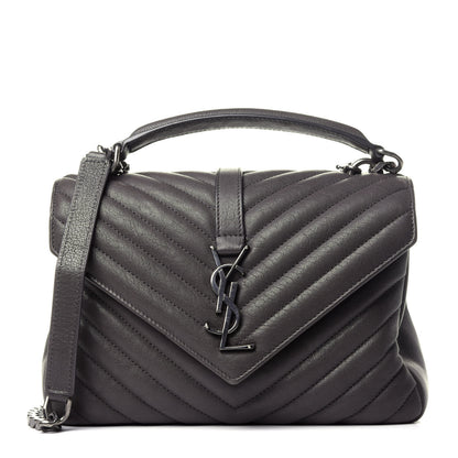 Saint Laurent Sheepskin Matelasse Chevron Monogram Medium College Bag Asphalt 1 of 13