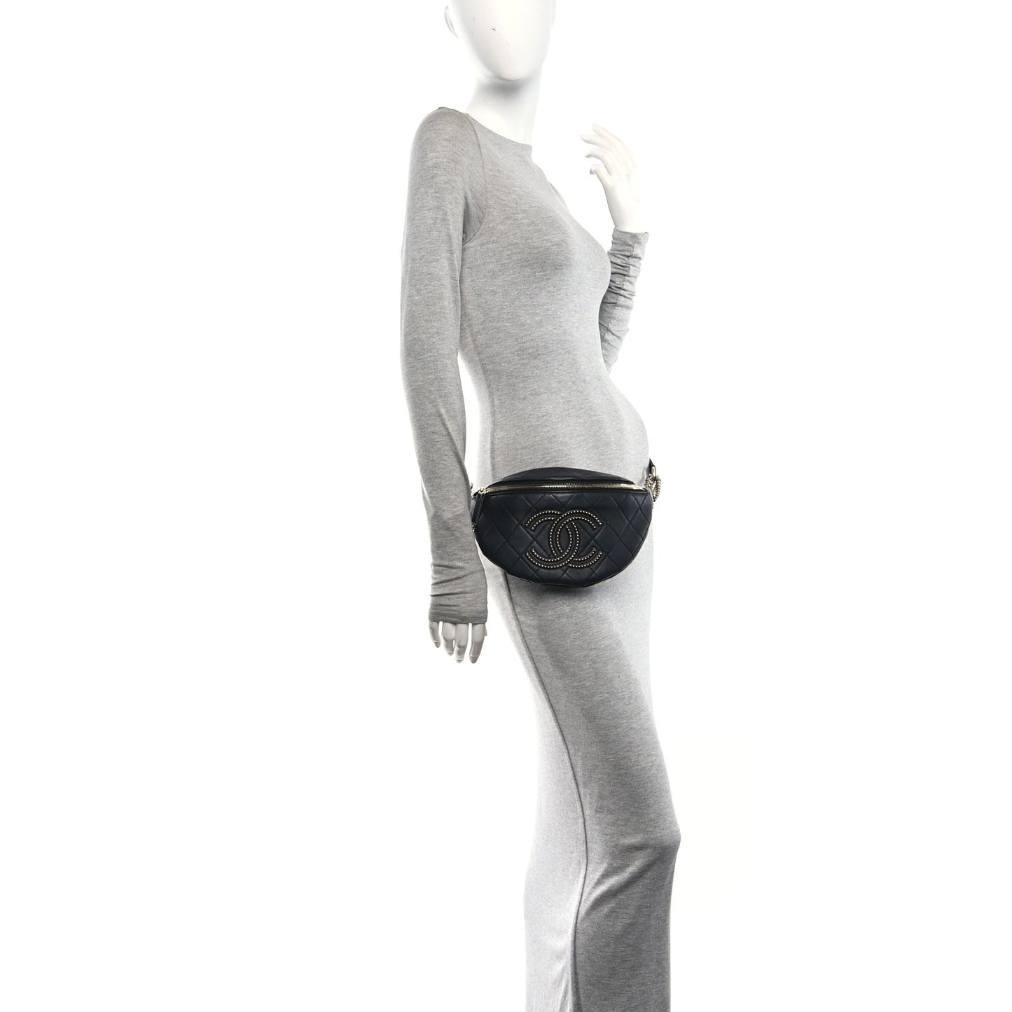 Lambskin Quilted Studded Waist Bag Fanny Pack Black