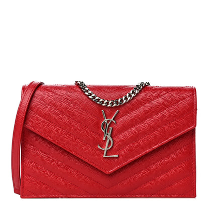 Saint Laurent Grain De Poudre Matelasse Chevron Monogram Envelope Chain Wallet Rouge Eros 1 of 10