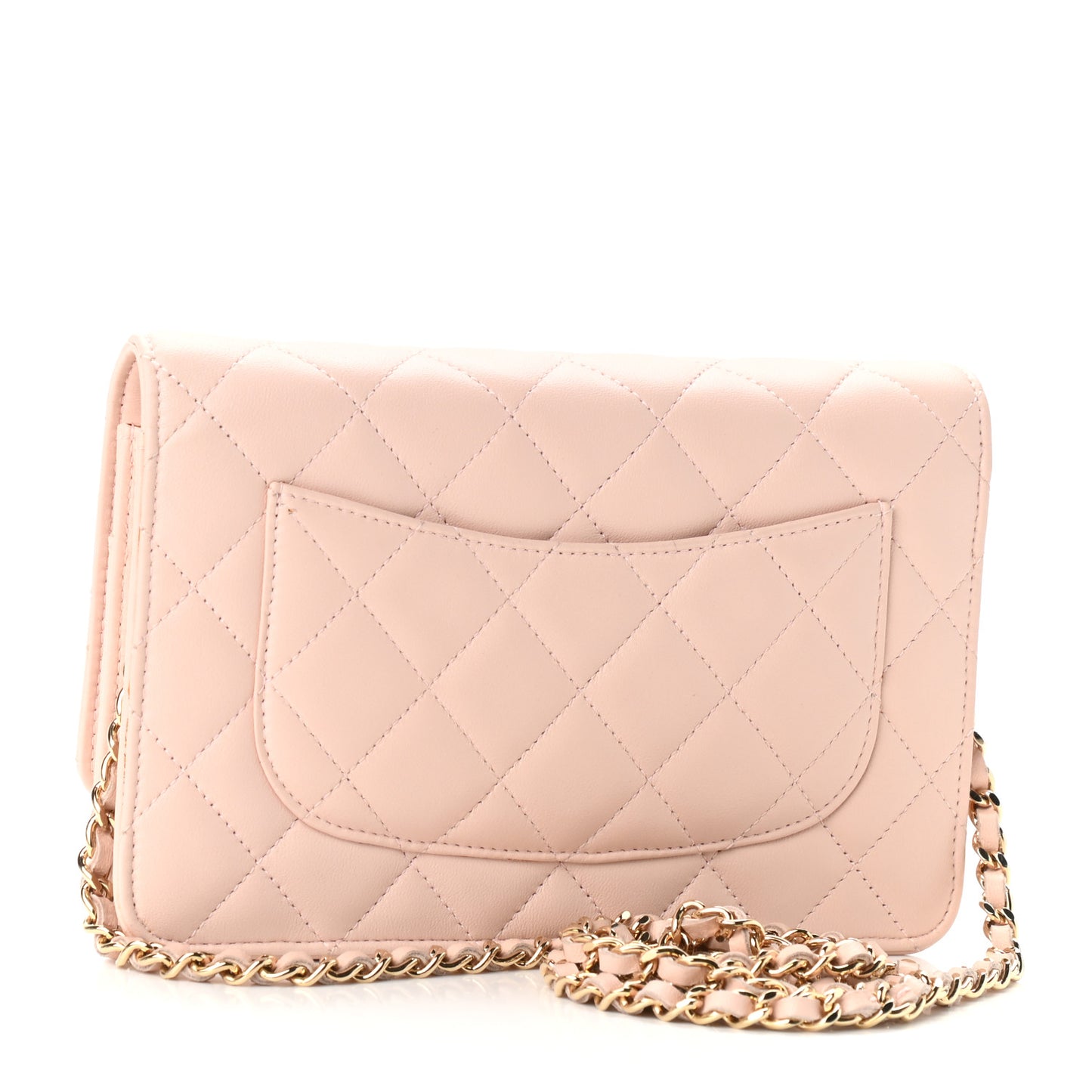 Lambskin Quilted Wallet On Chain WOC Light Pink