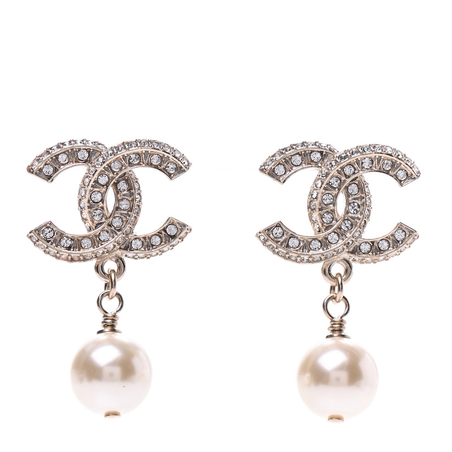 Crystal Pearl CC Drop Earrings Gold