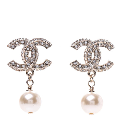 Chanel Crystal Pearl CC Drop Earrings Gold 1 of 5