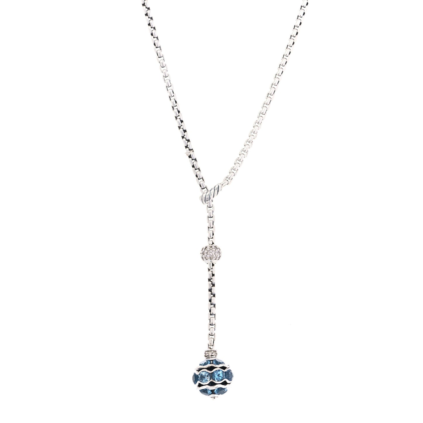 Sterling Silver Diamond Blue Topaz Lariat Drop Necklace