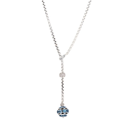 David Yurman Sterling Silver Diamond Blue Topaz Lariat Drop Necklace 3 of 5