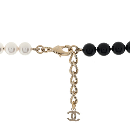Chanel Pearl Beaded Enamel CC Necklace Black White 3 of 3
