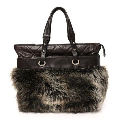 Chanel Calfskin Fantasy Fur Shopper Tote Brown 1 of 14