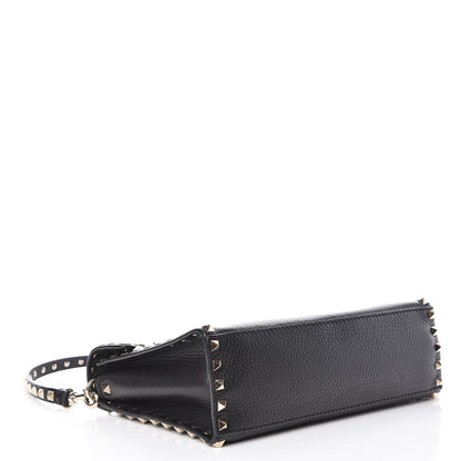 Valentino Garavani Pebbled Calfskin Small Rockstud Single Handle Flap Bag Black 4 of 8