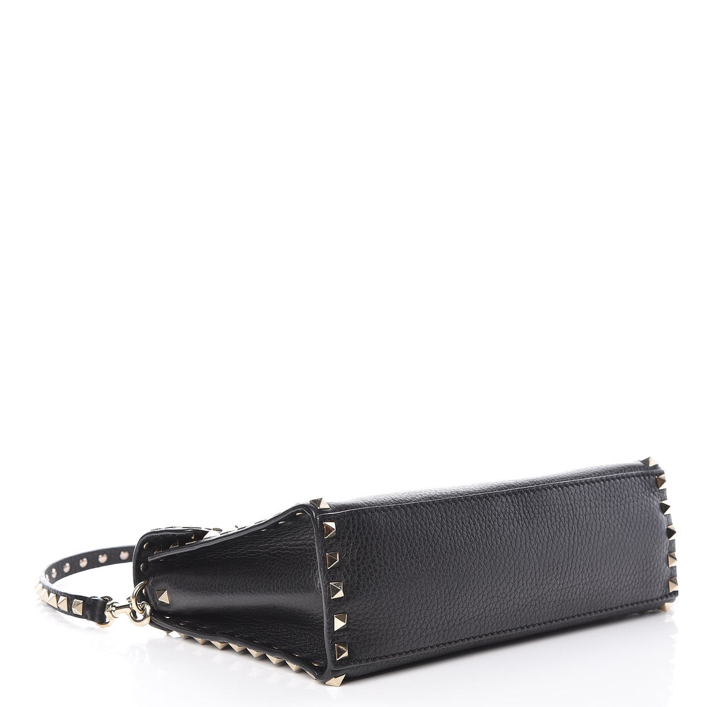 Pebbled Calfskin Small Rockstud Single Handle Flap Bag Black