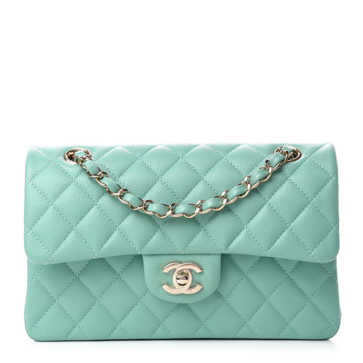 Caviar Quilted Small Double Flap Light Green