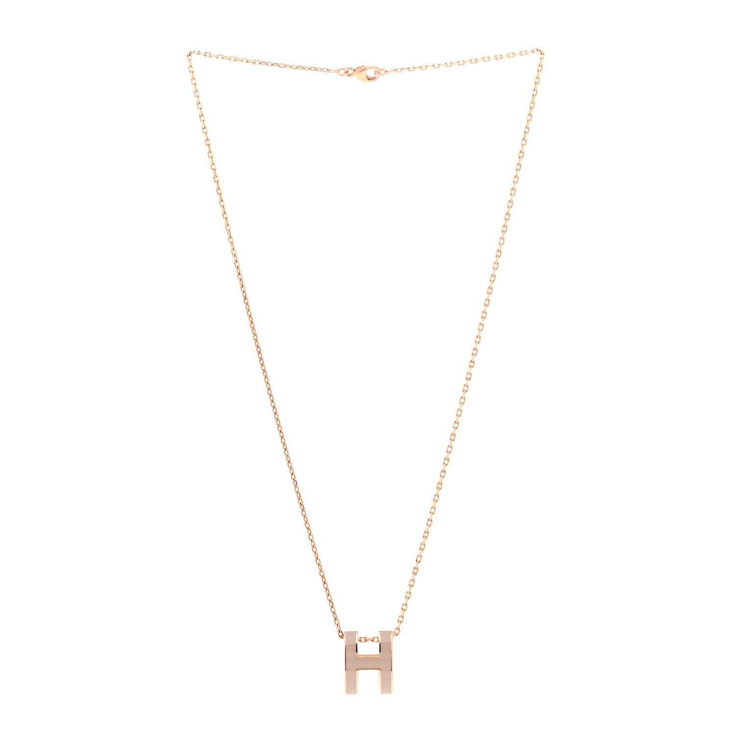 Hermes Lacquered Rose Gold Pop H Pendant Necklace Marron Glace 3 of 8