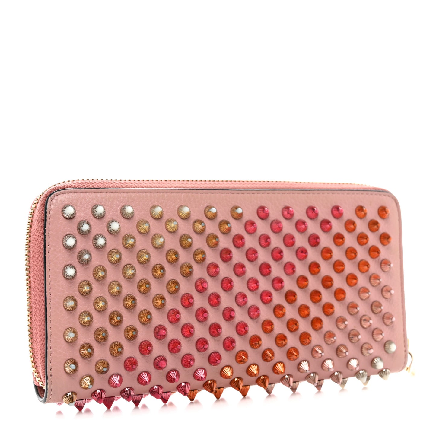 Calfskin Panettone Spiked Zip Around Wallet Pink Multicolor