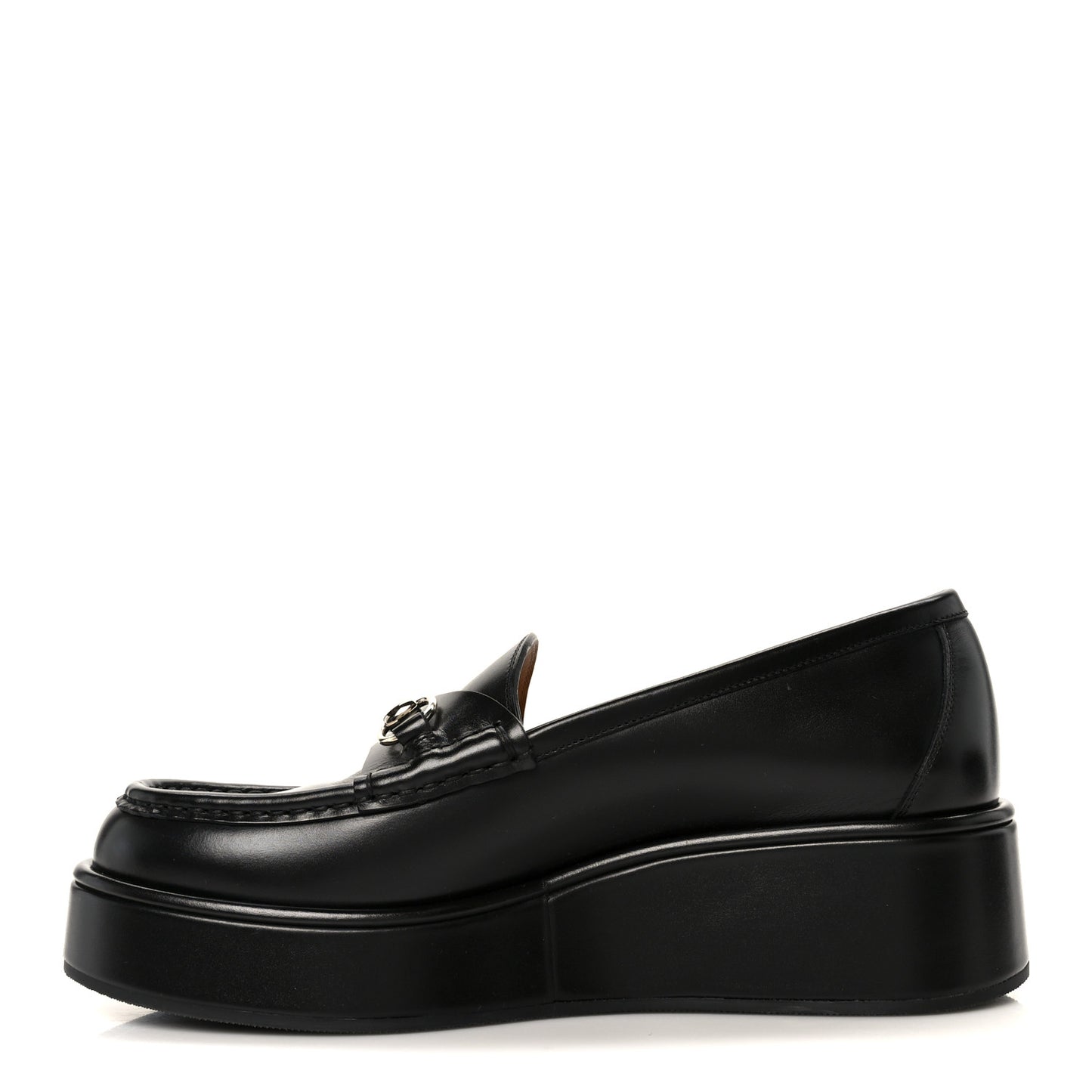 Kama Calfskin Horsebit Womens Wedge Platform Loafers 38.5 Black